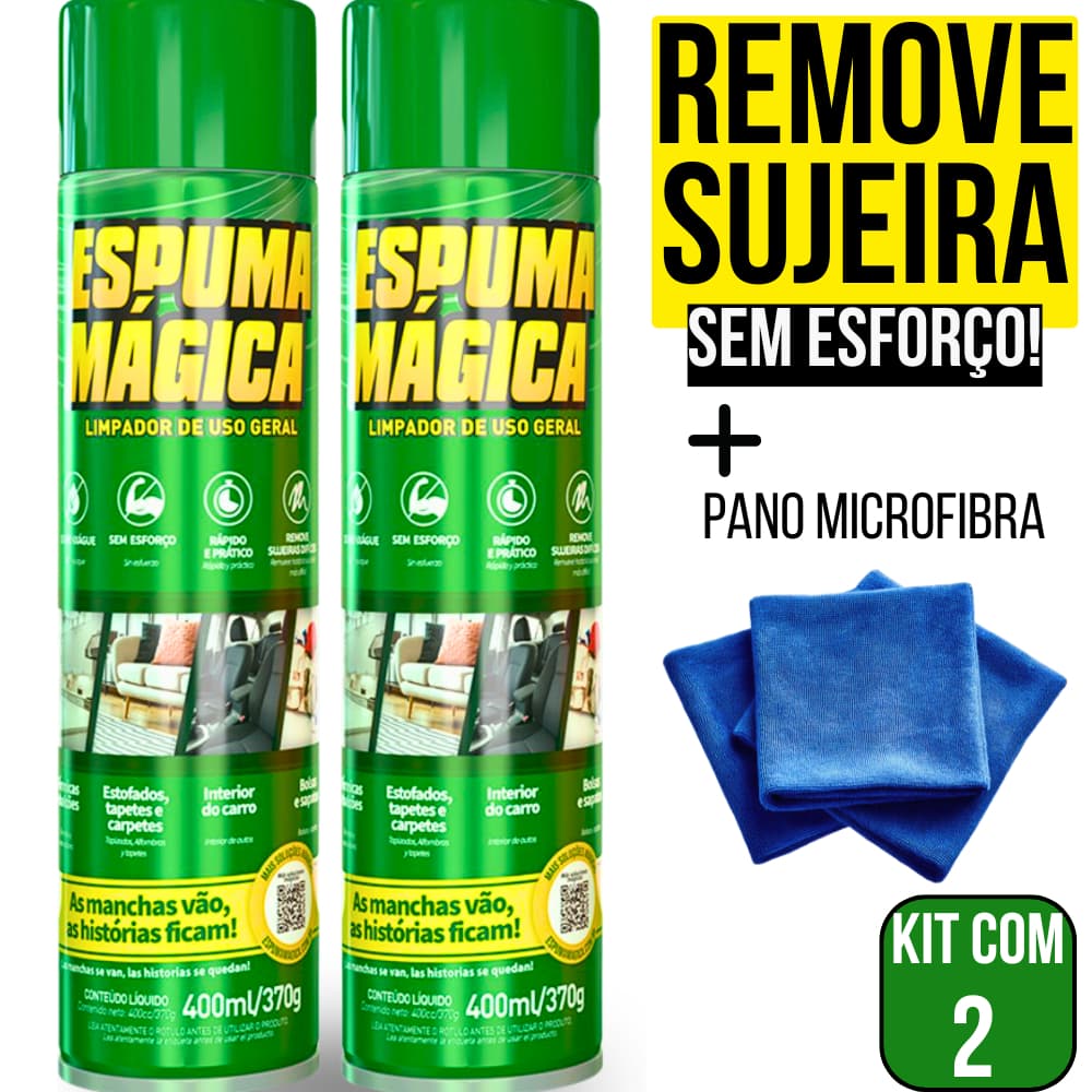 Kit 2 Espuma Mágica Fácil Aplicação Proauto Limpeza Instantânea A Seco 400ml - Spray Poderoso