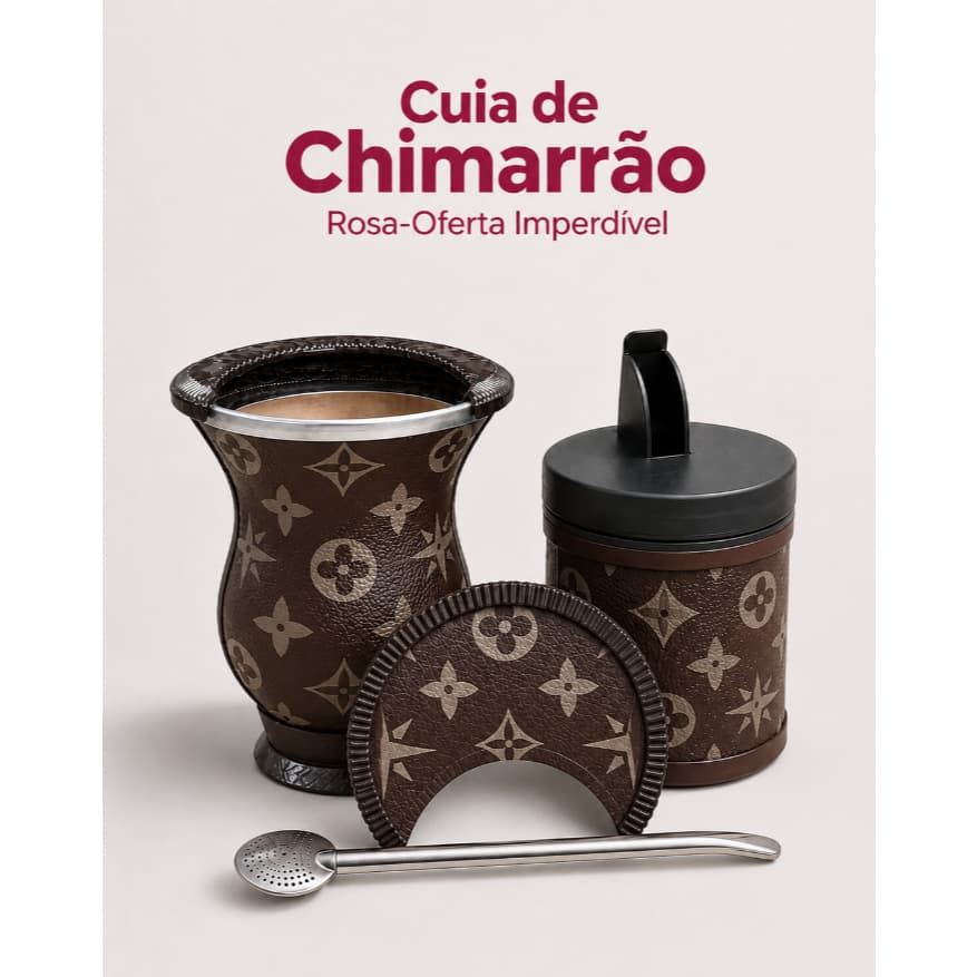 kit chimarrão 4 peças - estilo luxo porongo marrom como fotos