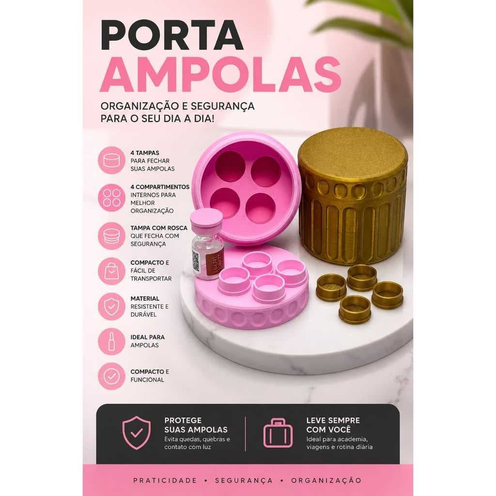 Organizador de Ampolas e Frascos de 3 á 5ML - Compacto e Resistente, 4 Compartimentos