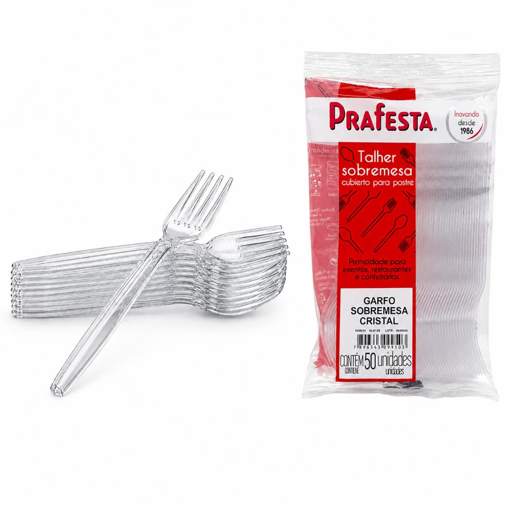 200un Garfo Sobremesa Cristal Bolo Doces Açai Transparente Resistente Descartável Festa Aniversario