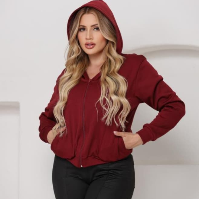 Blusa Casaco Moletom Poliéster Liso Feminina Variedade de Cores Para Toda Ocasião