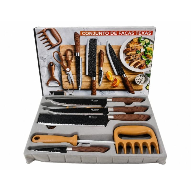 Conjunto De Facas 8 Pecas Churrasco Cozinha Do Chef Cutelo