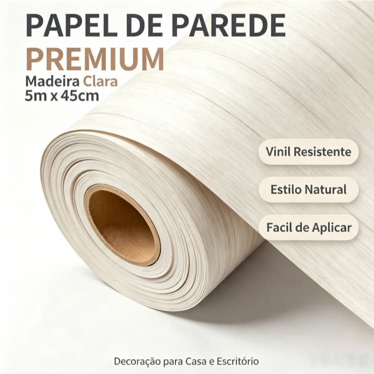 Papel de Parede Adesivo Madeira Clara 5m×45cm Vinil Impermeável Sem Resíduo Sala Quarto Cozinha