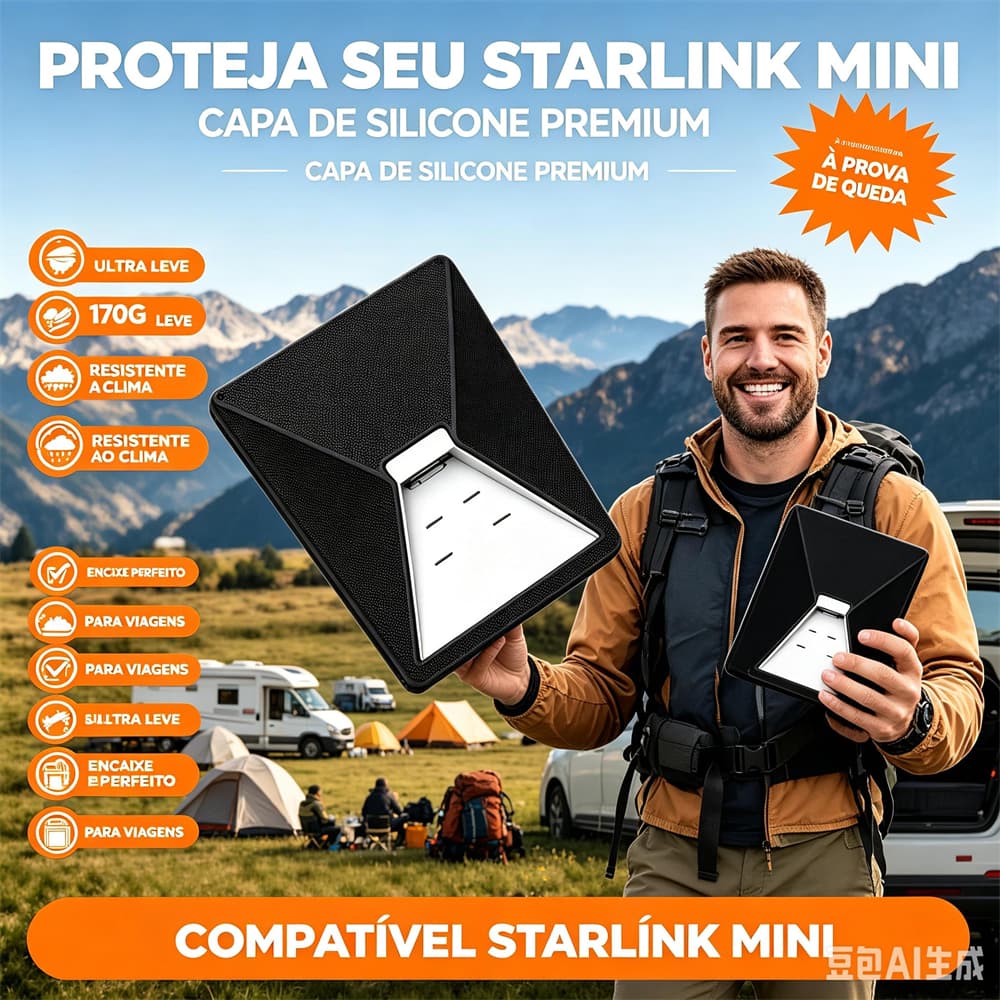 Capa protetora de silicone premium anti impacto exclusiva para Starlink Mini, ideal para camping, viagem e carro