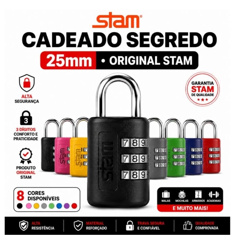 Cadeado Stam Com Senha 25mm Original Alta Segurança Mala Mochila Armário