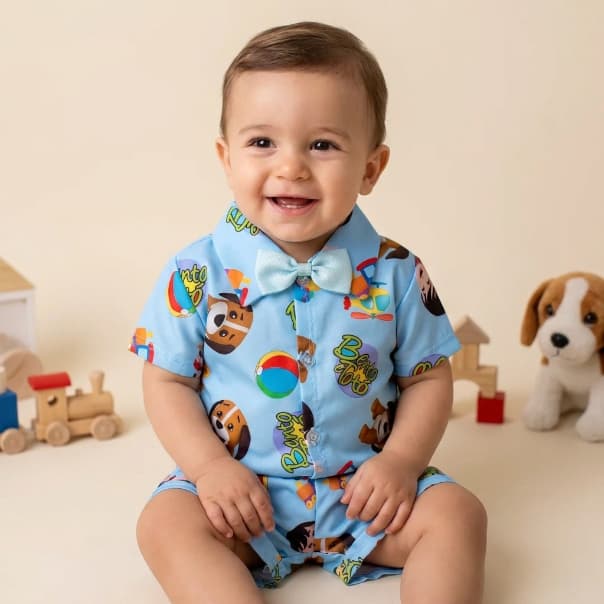 Conjunto Infantil Roupa Bolofofo Poderoso Chefinho Safari Roupas de Bebê Safari Bento e Totó Fazendinha