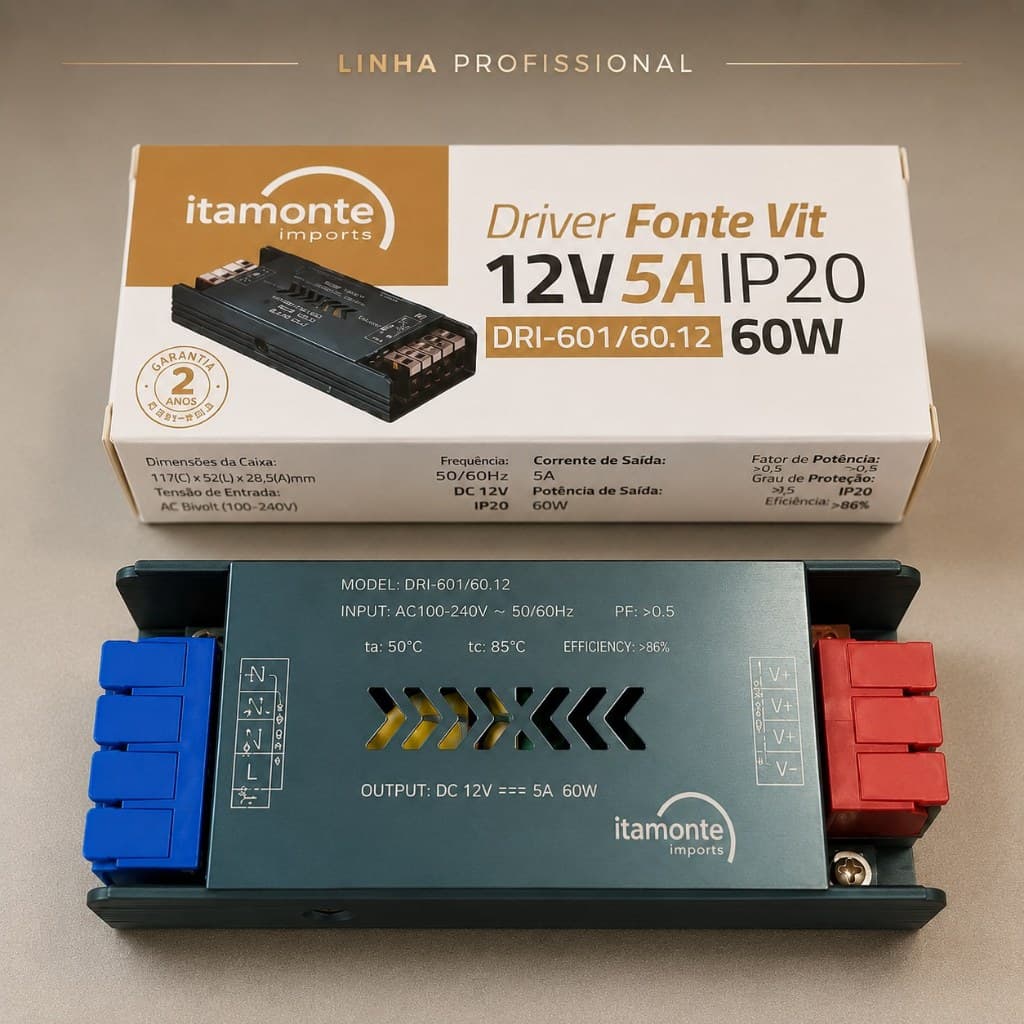 Fonte Driver LED Ultra Slim 100W 12V 8,3A Bivolt IP20 Para Fita LED Perfil LED Itamonte