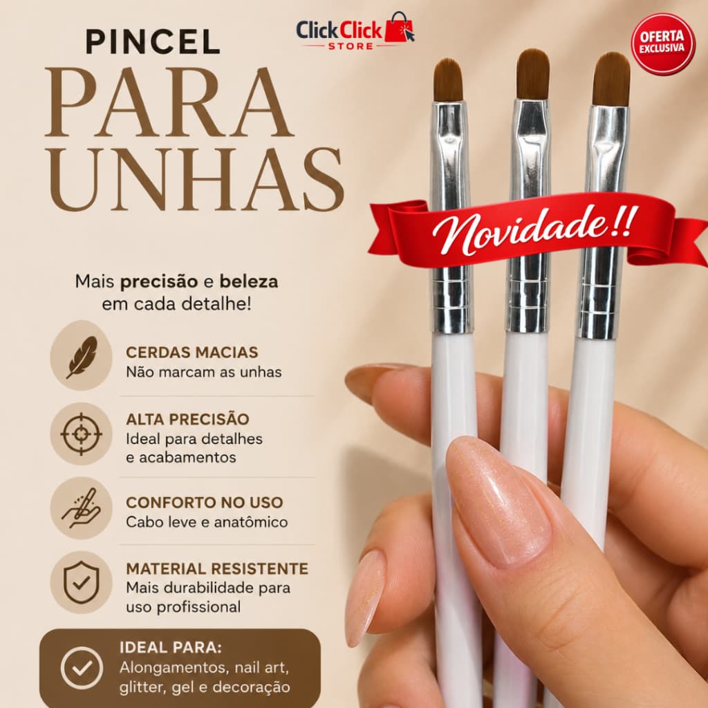 Pincel Língua de Gato para Unhas Gel UV LED Polygel Nail Designer Profissional SQ5039