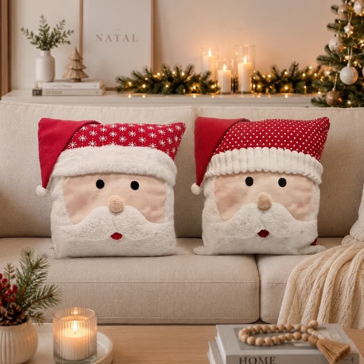 Capa Para Almofada Natalina Decoração Natal Papai Noel 45x45cm