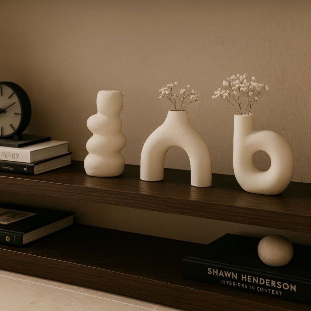 Vaso Orgânico Vazado Branco e Marfim Decoração Moderna Sala Aparador