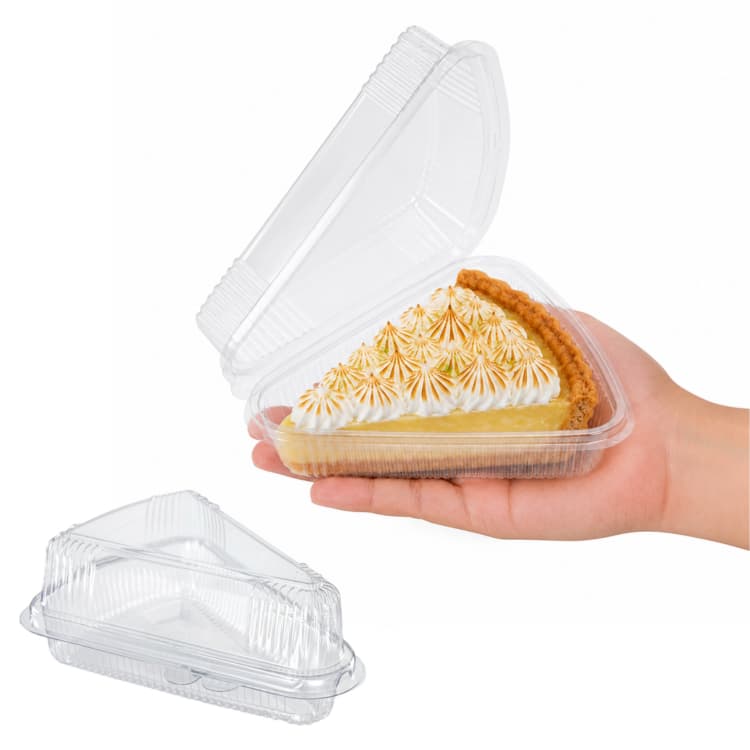 Kit 10 a 50 Embalagem Plástica Fatia de Bolo Tampa Alta Transparente Maleável Torta Pudim Temaki Delivery Descartável