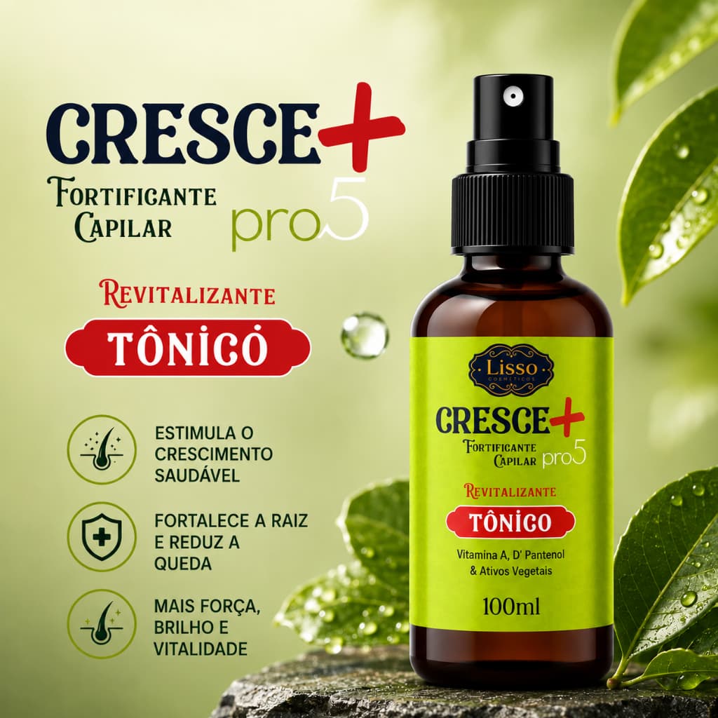 Tônico Capilar Crescimento Ação Antiqueda com Vitamina A e D-Pantenol Cresce+ Pro5 Lisso Cosméticos