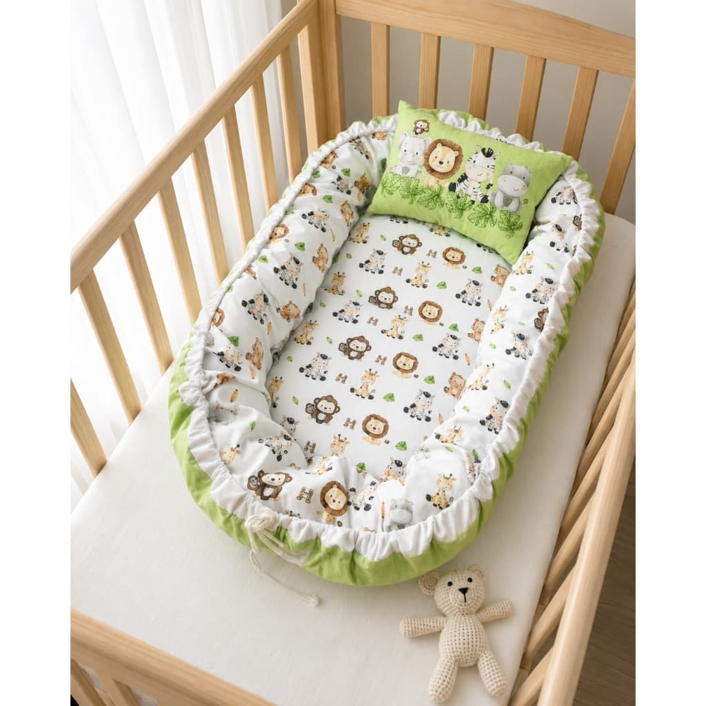 Ninho Redutor de Berço Safari Premium + Almofada Brinde – Conforto de Útero para o seu Bebê