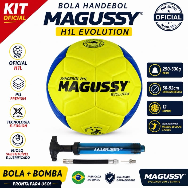 KIT BOLA HANDEBOL MAGUSSY H1L EVOLUTION + BOMBA MAGUSSY