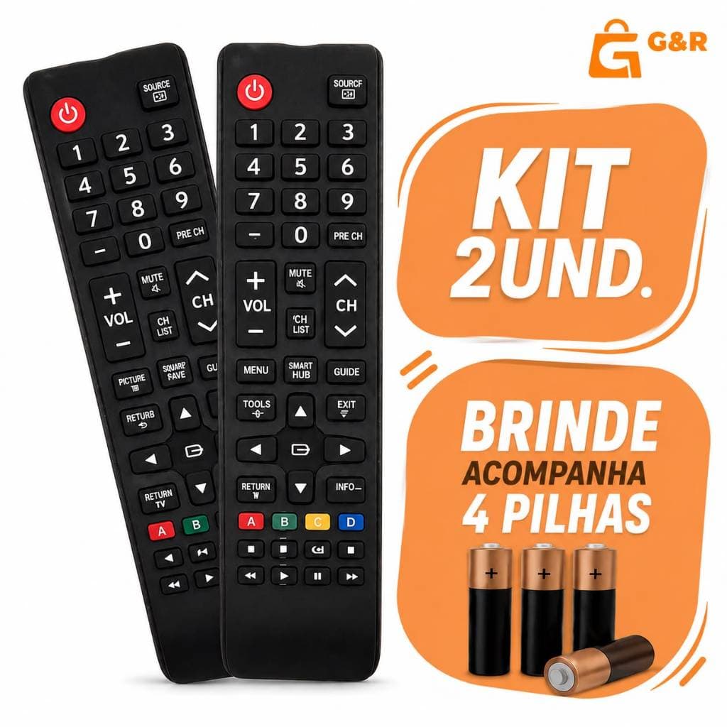 Kit Controle Remoto Compatível Samsung Smart TV com Pilhas AAA Inclusas Pronto para Uso