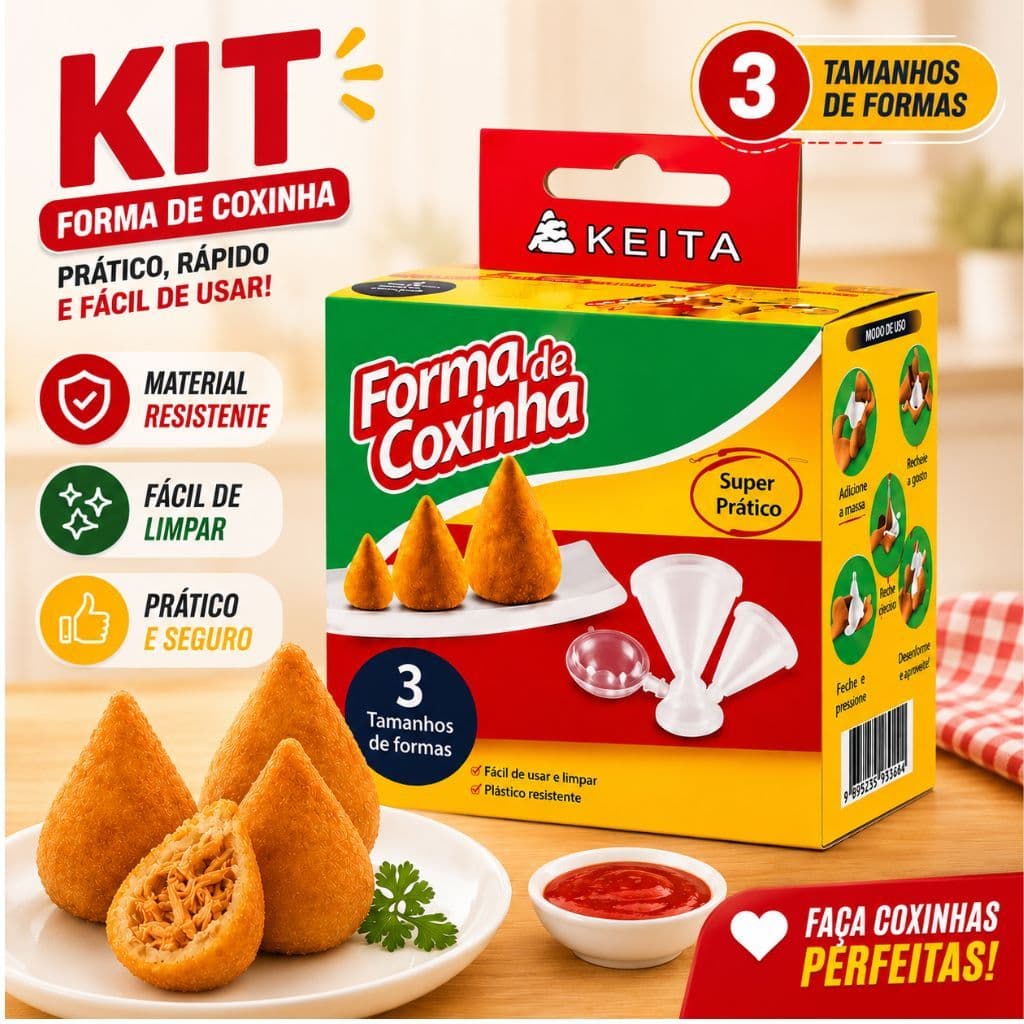 Kit Modelador de Coxinha Keita 3 Tamanhos Pequeno Médio Grande Kit Forma Para Fazer Coxinha Salgados Caseiros