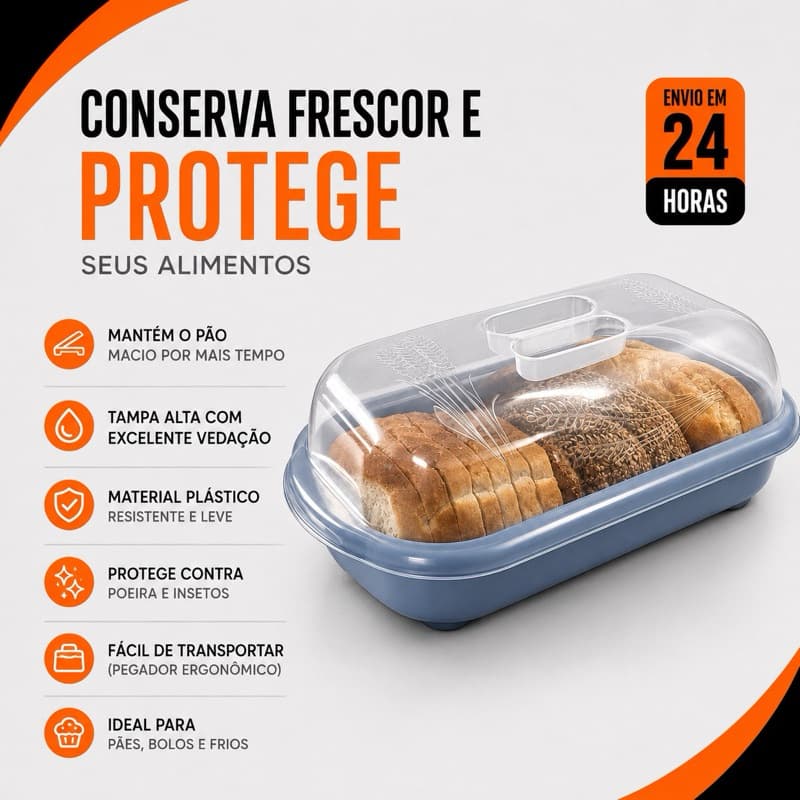 Porta Pão Com Tampa Transparente Cesto De Pão Boleira Retangular Plástico Café Da Manhã