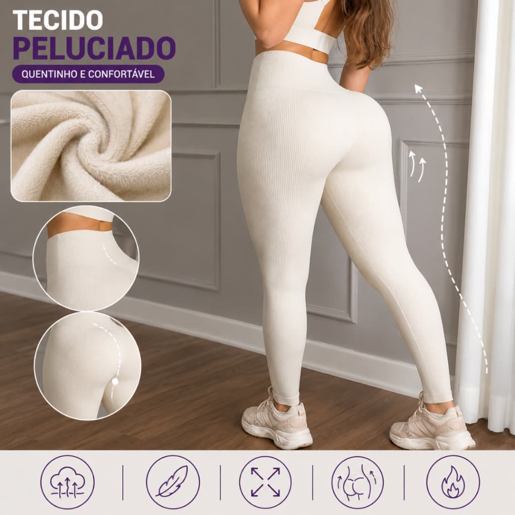 Calça Legging Feminina Canelada Térmica Peluciada Cintura Alta