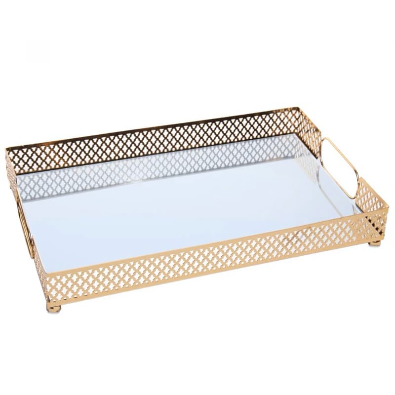 Bandeja Retangular Espelhada Dourada Marbella Wolff 38cm e 32cm | Bandeja Decorativa Luxo Mesa Posta