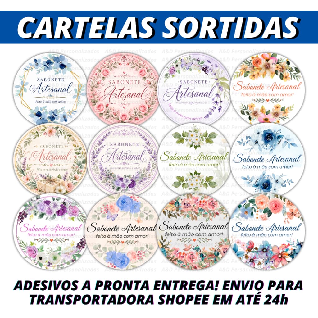 Kit 100 Etiquetas Adesivos para Sabonete Artesanal Lembrancinha Embalagem Cliente Presente