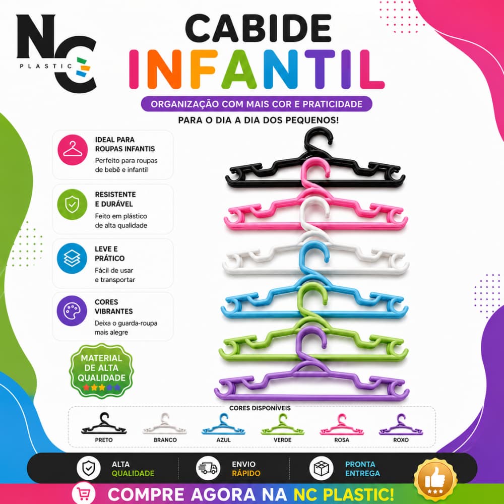 Cabide Infantil Premium Super Reforçado | Kit 10, 20, 30, 50, 60 e 100 Unidades