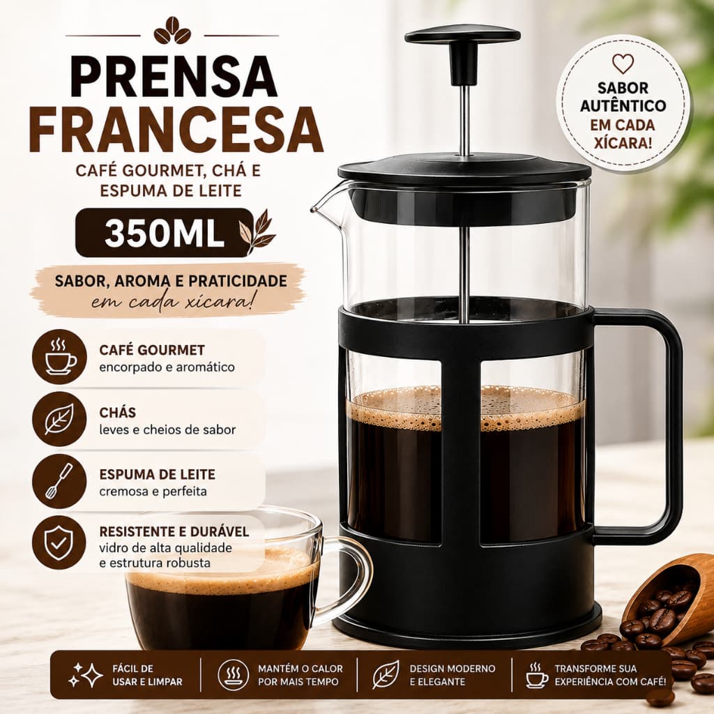 Cafeteira Prensa Francesa 350ml Cremeira Café Expresso Leite Cremoso Manual