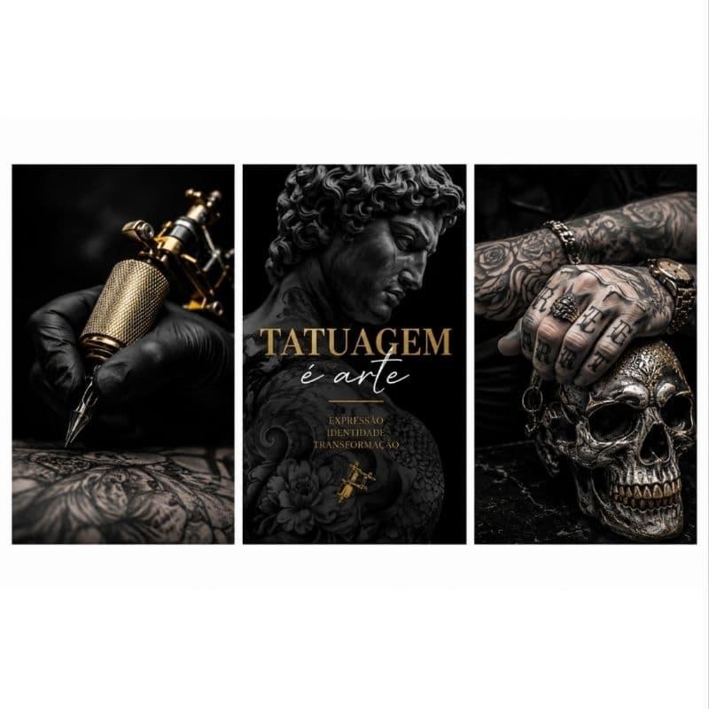 Quadros Decorativos Estúdio de Tatuagem Tattoo Machine Caveira Sem Moldura
