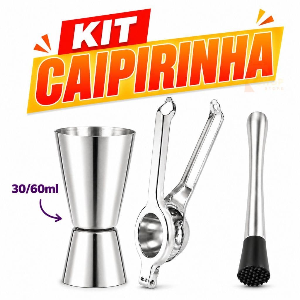 Kit Caipirinha com Espremedor Inox Faz Drinks e Caipirinhas para Casa Bar Churrasco e Área Gourmet