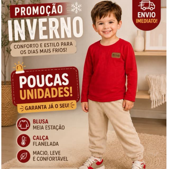Conjunto Infantil Menino Blusa e Calca Moletom Peluciado 2 e 3 Anos
