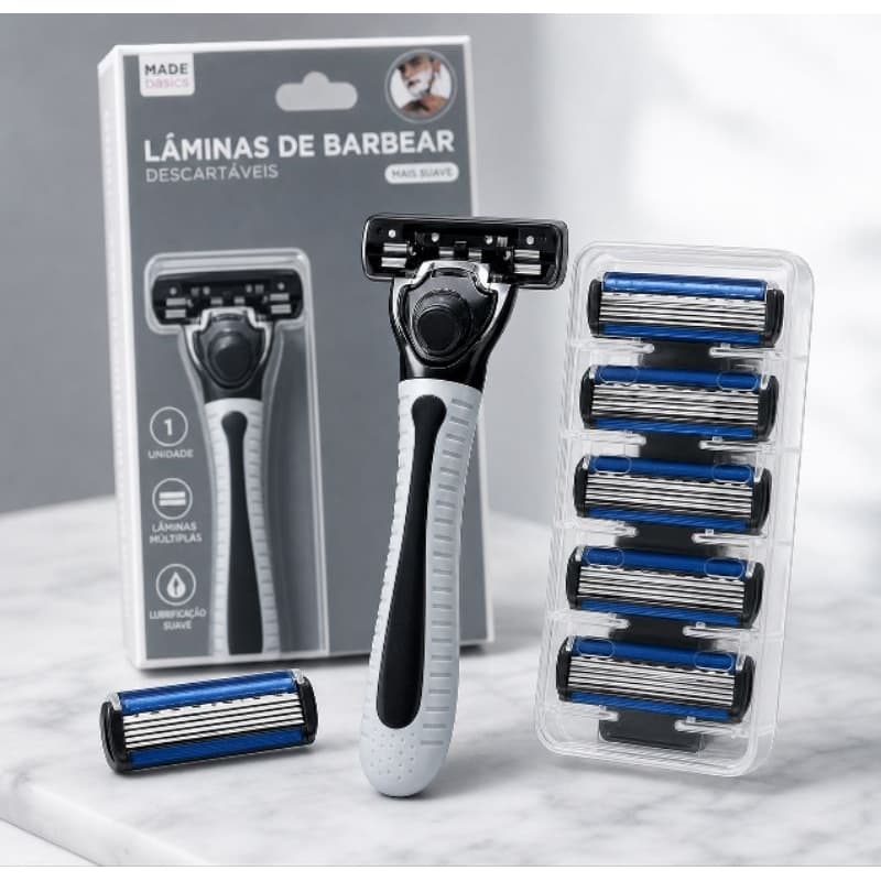 Barbeador Manual para Homens com Lâmina de 6 Camadas mais cartucho recarga