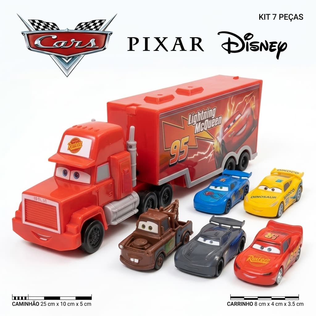 Kit 7 Carrinhos de brinquedo  do filme Carros 3 disney Mcqueen relâmpago om caminhão para crianças