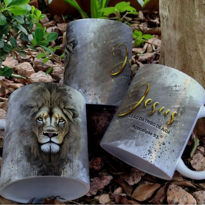 Caneca Leão de Judá Cristã Gospel Vários Modelos com Frase Evangélica Presente Fé Deus Jesus