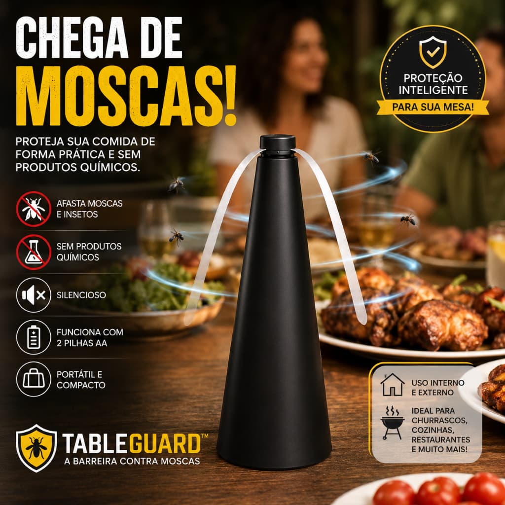 Ventilador Espanta Moscas para Mesa Portátil TableGuard™ Repelente de Insetos sem Produtos Químicos 25cm