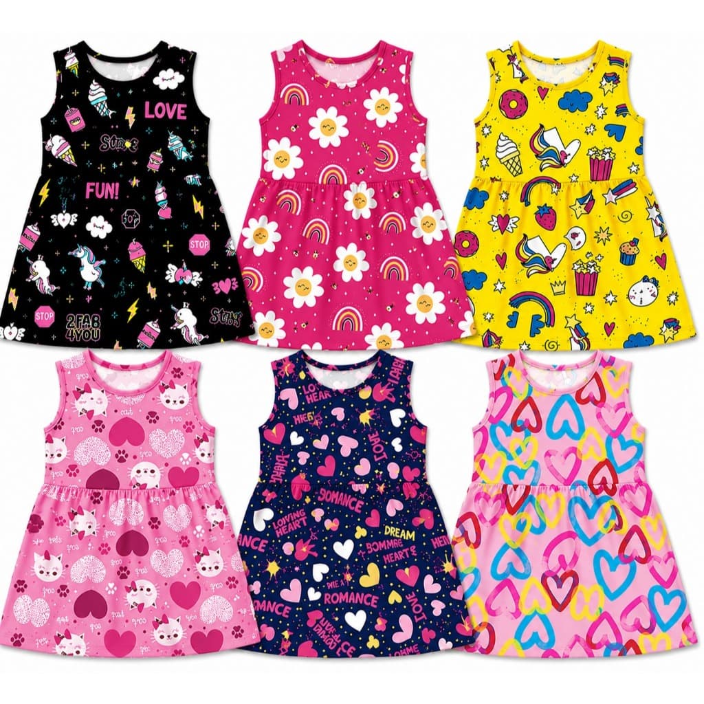 Kit 2 Vestidos Infantil Feminino Menina Suplex Estampado Roupa Infantil Verão Casual Confortável Envio Sortido