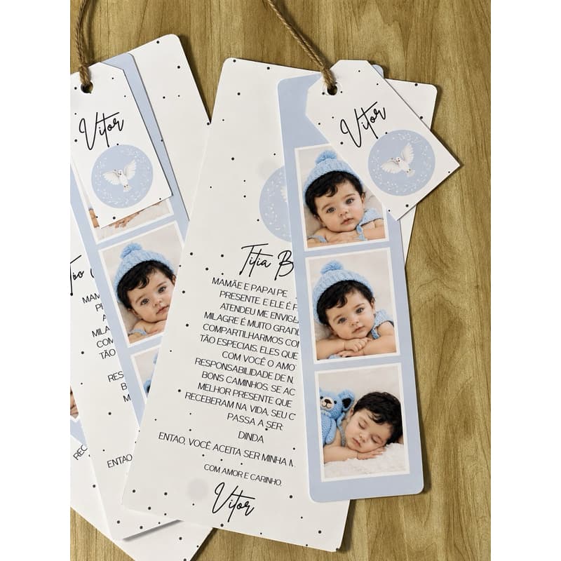 Convite Madrinha e Padrinho de Batismo/ Delicado e Personalizado