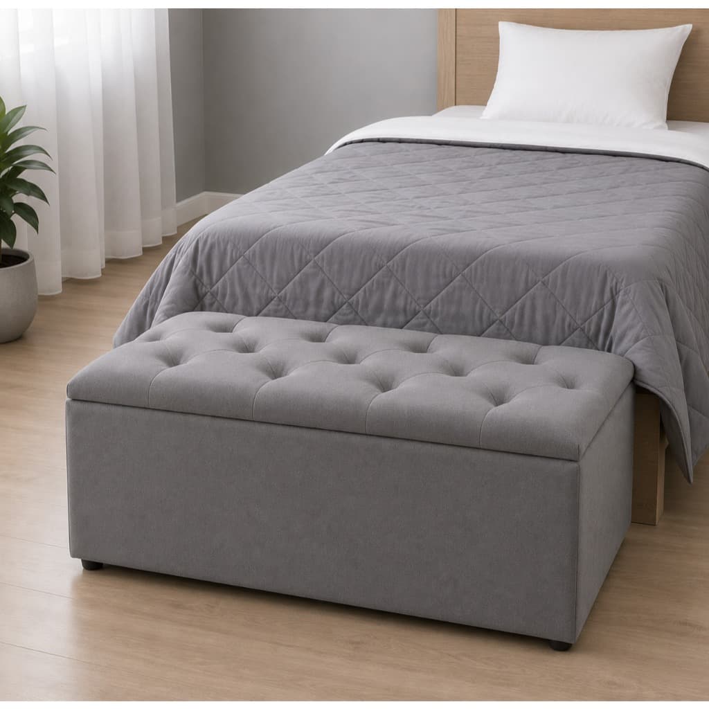 Báu Organizador Capitonê Suede Cinza para Cama de Solteiro 90X45X40