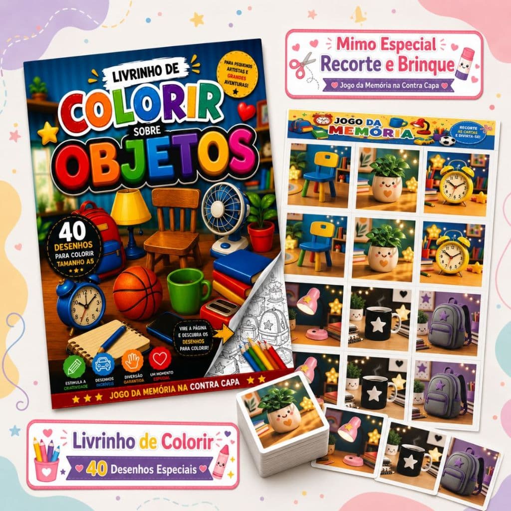 Livro para Colorir Objetos 40 Desenhos Grandes Infantil Educativos Pintura Tamanho A5 Top