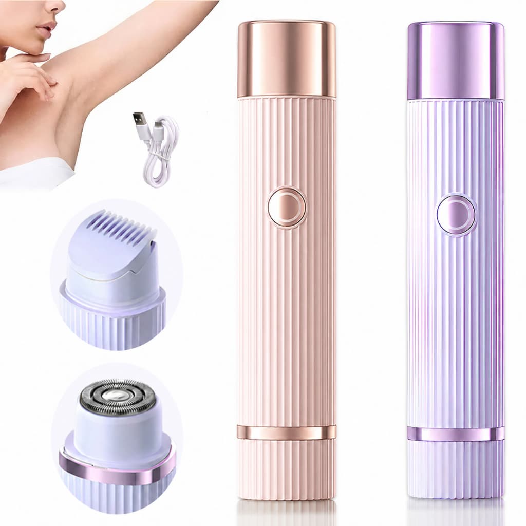 Depilador Elétrico Feminino Recarregável USB Navalha Dupla Rosa Roxo À Prova D'Água Corpo Rosto Axila