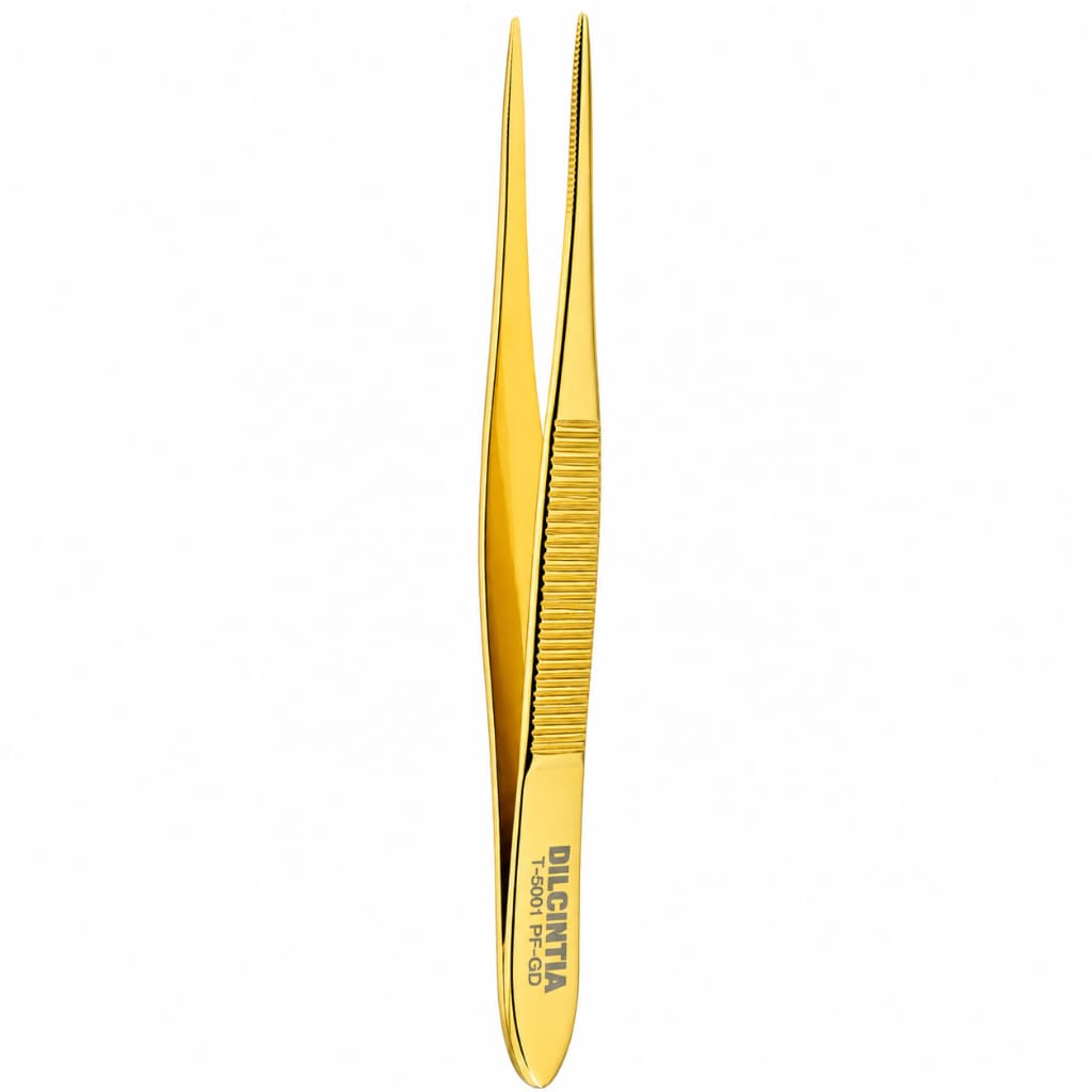 Pinça Profissional para Sobrancelha Ponta Fina 3.5" Aço Inox Dourada Full Gold – Alta Precisão