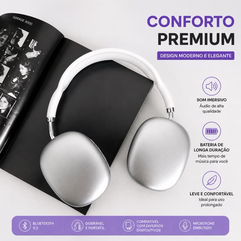 Fone de ouvido Bluetooth Sem Fio Headphone Bluetooth Recarregável P9 Air Top Casual Esportivo