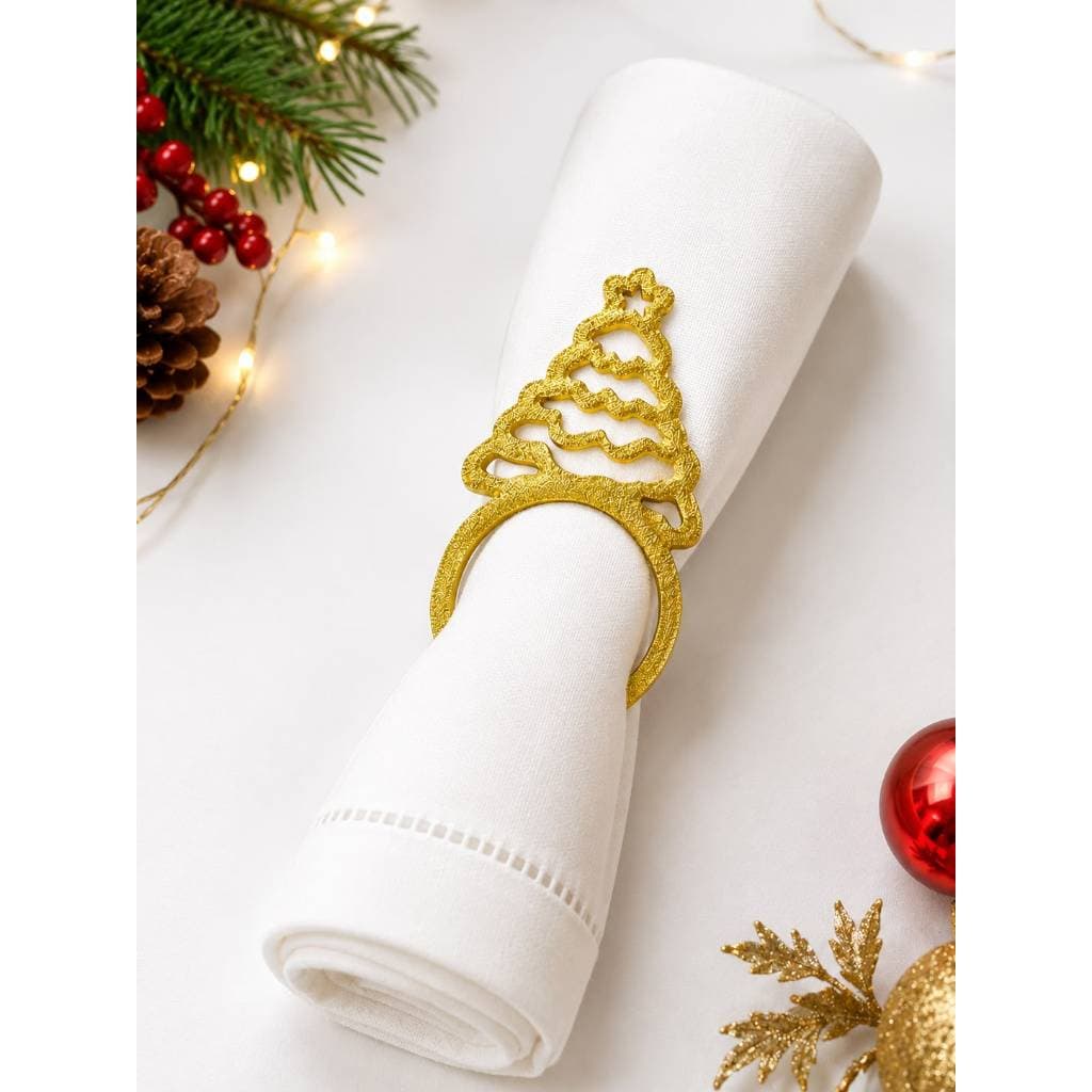 Kit 6 Porta-Guardanapos Árvore de Natal Dourada para Mesa Posta e Ceia