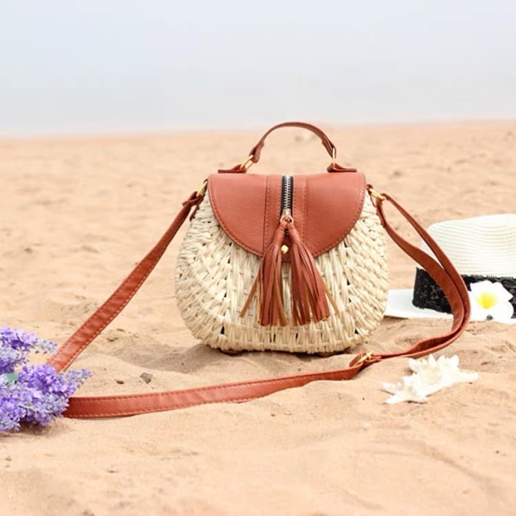 Bolsa de mão tecida à mão, bolsa de ombro feminina, bolsa de palha, bolsa de viagem para praia