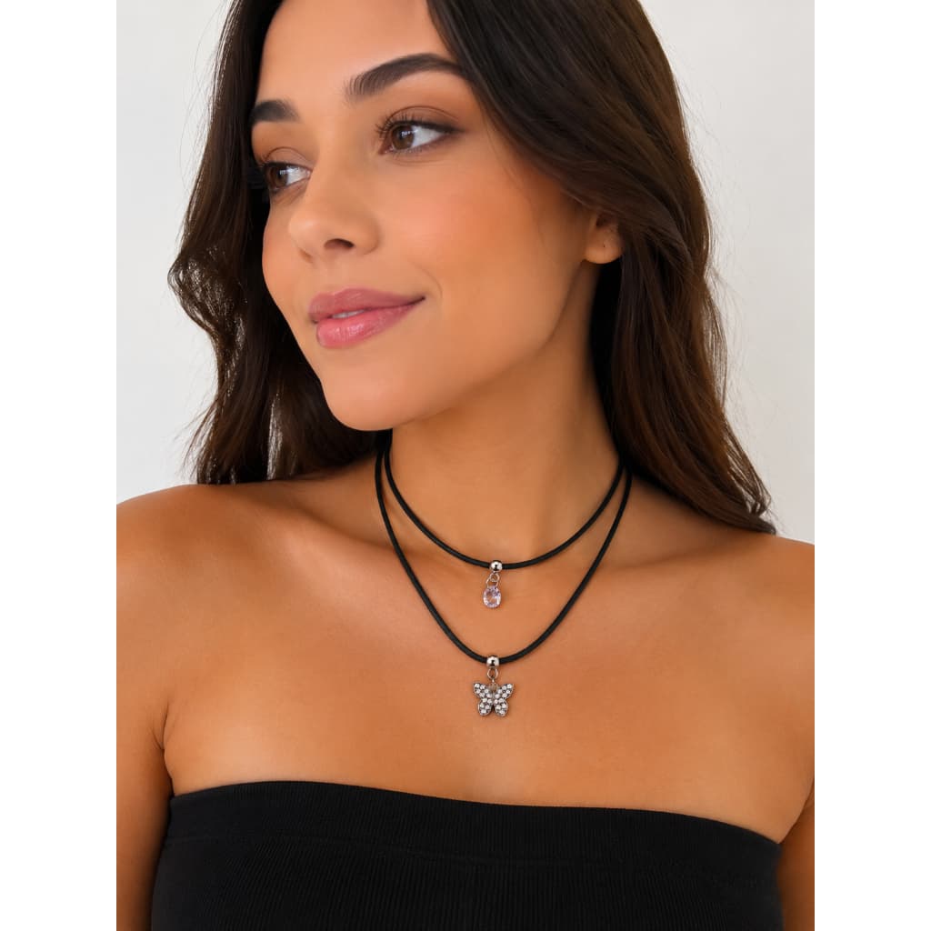 Choker Colar Feminino Camurça Com Ponto De Luz Modelos Cruz Coração Olho Grego