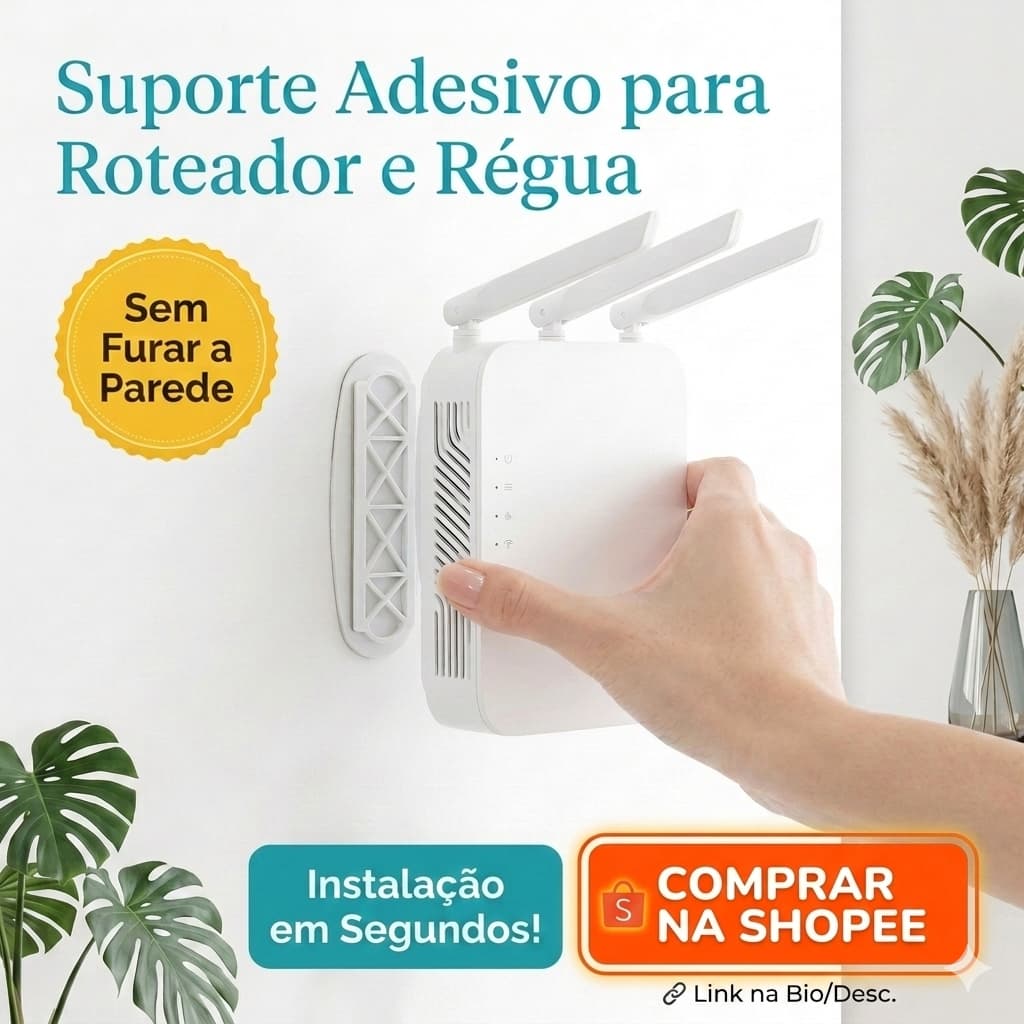 Suporte Adesivo para Roteador e Régua de Energia Sem Furos | Organizador de Parede com Fixação Forte | Kit com 2 Peças