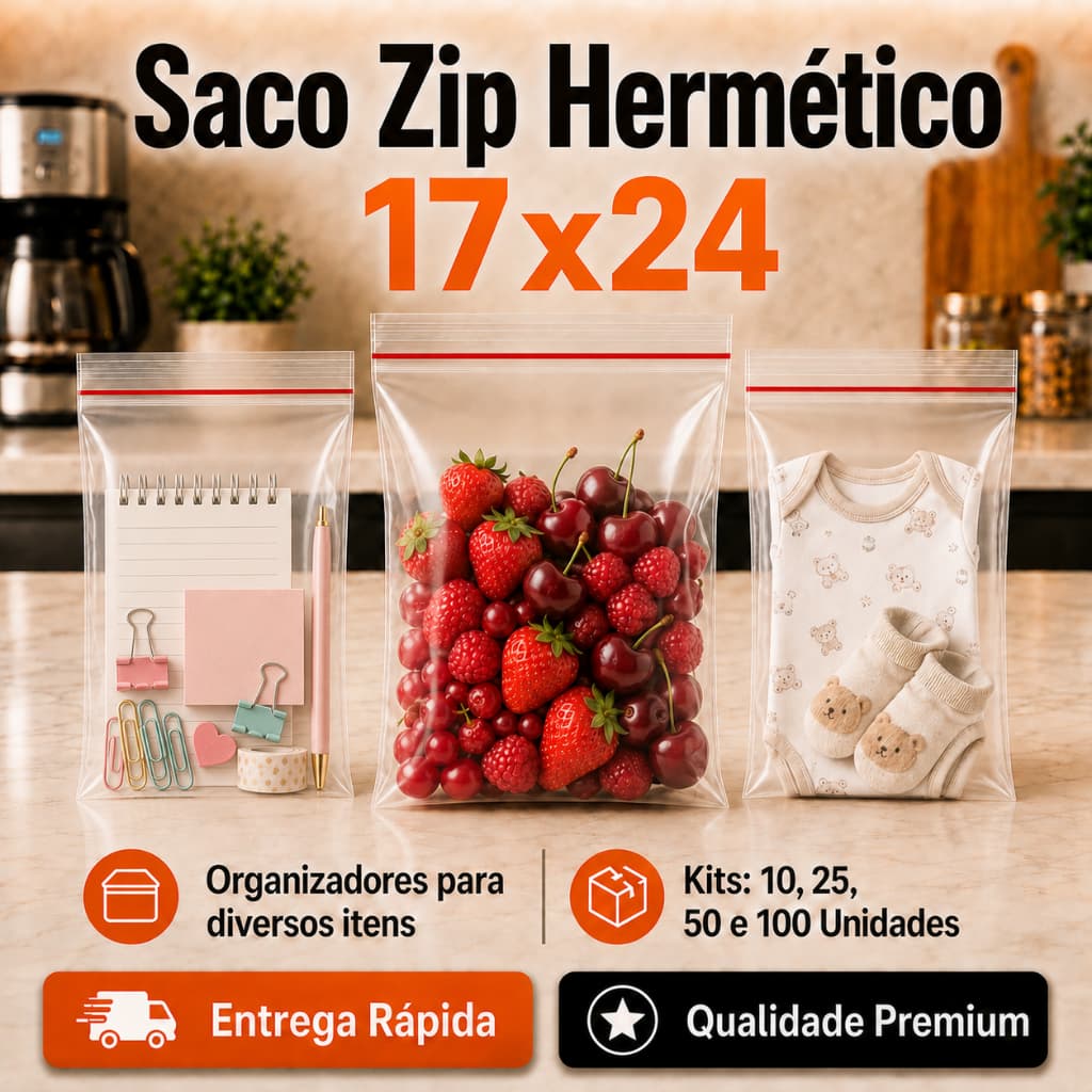 Saco Zip Hermético 17x24 Plástico Fechamento Hermético Atacado Organização Abre Fecha