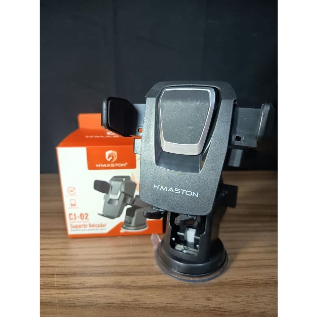 Suporte Veicular Universal H'Maston CJ-02 para Celular GPS Trava Automática Giratório 360° Ventosa Para Painel AntiQueda