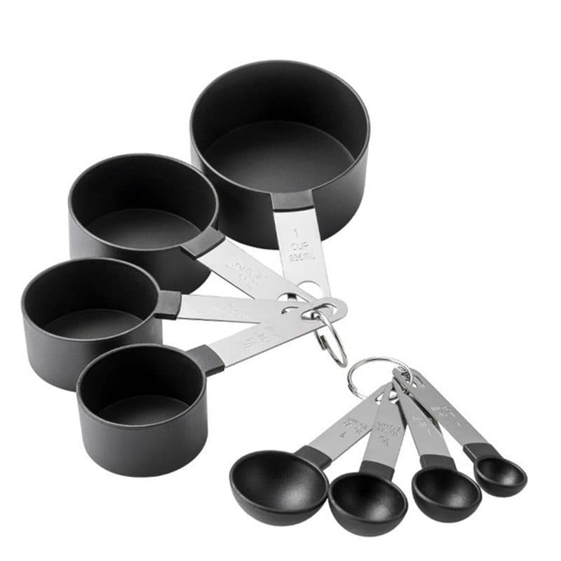 Kit Medidor Culinário 8 Peças Xícara e Colher Medidora em Aço Inox Cozinha Confeitaria BPA Free