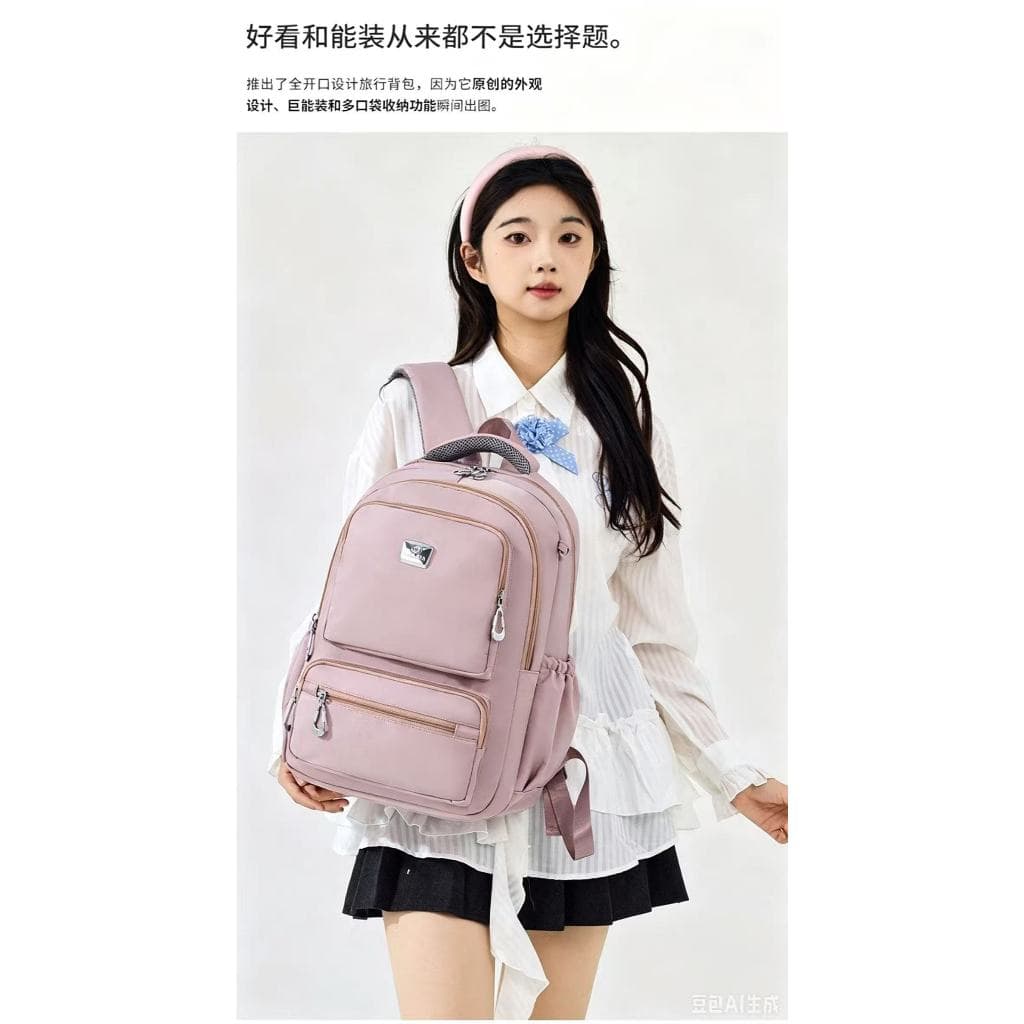 Mochila Feminina Escolar Passeio Coreano Grande Capacidade Com Pingente de Corda