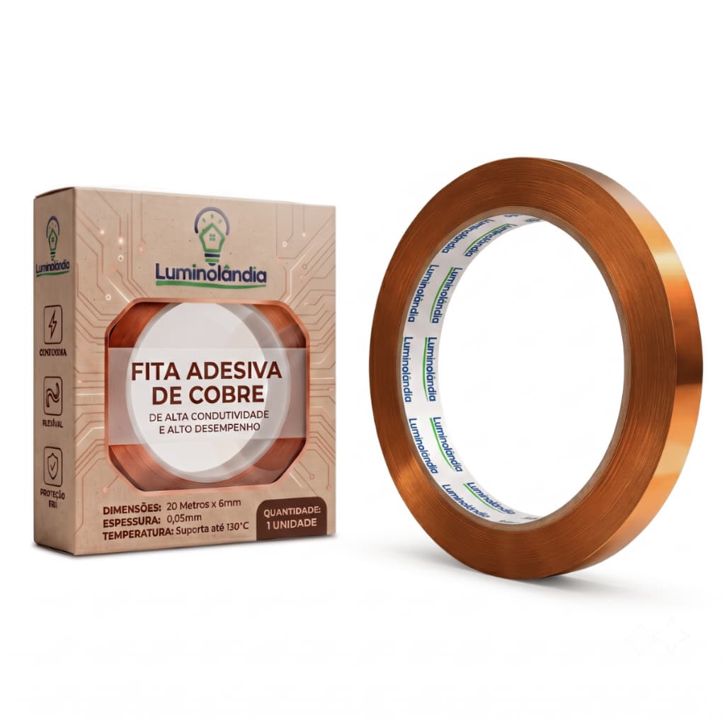 Fita Adesiva Cobre 20m Alta Condutividade Blindagem EMI Dissipação Térmica Reparo De Placa PCB