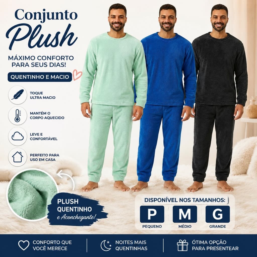 Pijama Longo Inverno Masculino em Plush Conforto e Qualidade P ao G